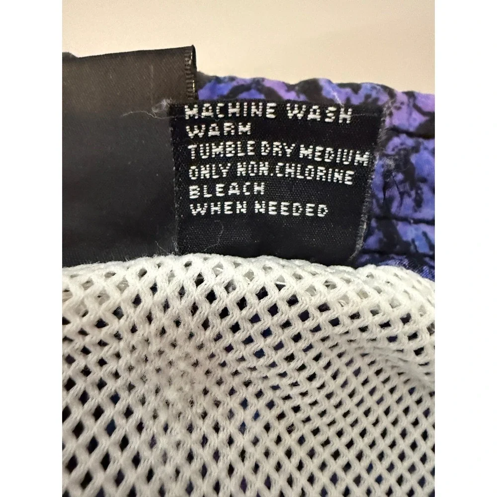 Vintage 90s Athletic Works Blue Black Geometric Swim Trunks Mesh Lined M